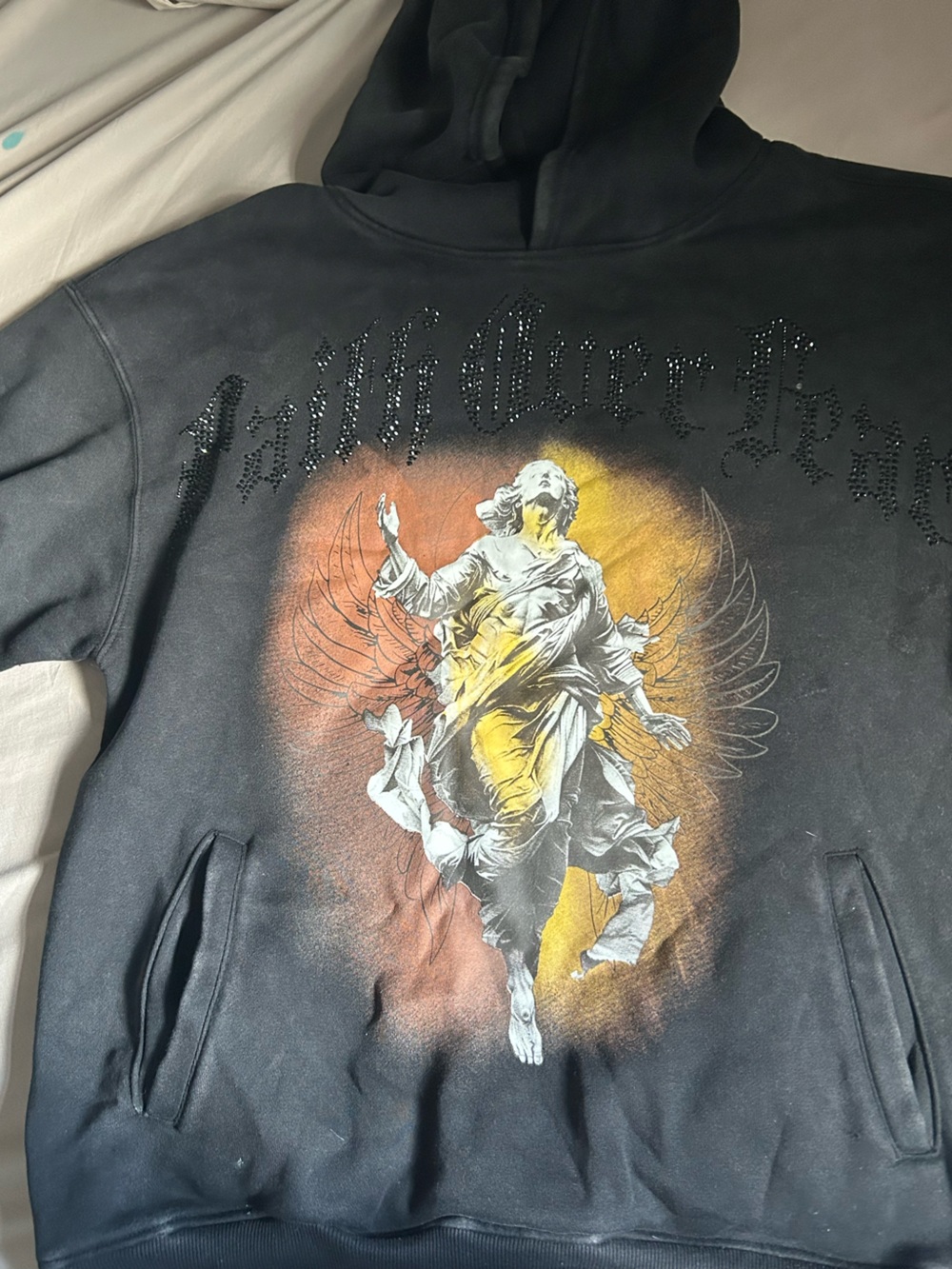 Black Angel Graphic Crewneck Hoodie - Unbranded